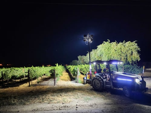 MK-V tractor getting ready for harvest with the lighting tower