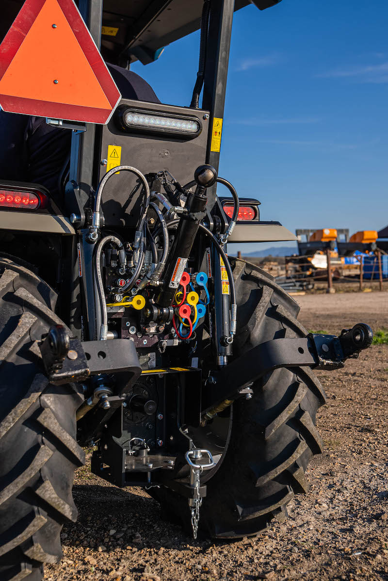 CAT I/II three-point hitch view of the Monarch Tractor